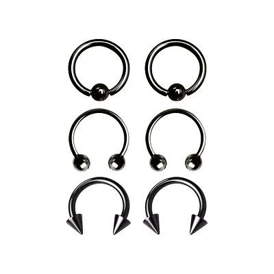 Multi-Pack Horseshoe and Captive Rings 3 Pair - 16 Gauge