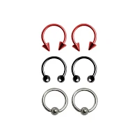 Multi-Pack Silvertone and Black Captive Bead Rings and Horseshoe Rings 6 Pack