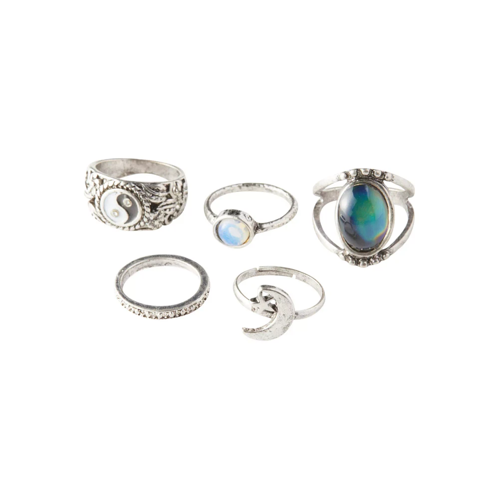 Yin Yang Moon Opal-Effect Ring 5 Pack