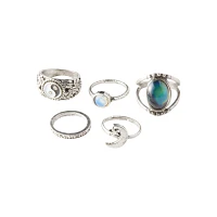 Yin Yang Moon Opal-Effect Ring 5 Pack