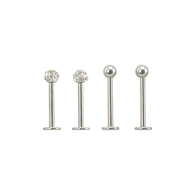 Clear CZ Dimple Labret Lip Rings 4 Pack - 16 Gauge