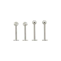 Clear CZ Dimple Labret Lip Rings 4 Pack - 16 Gauge