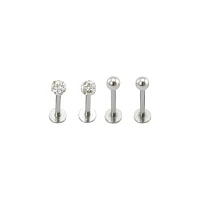 Clear CZ Dimple Labret Lip Rings 4 Pack - 16 Gauge