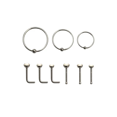 Multi-Pack CZ Nose Rings - 9 Pack