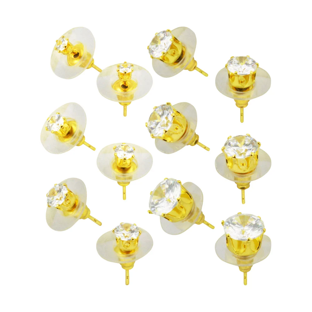 Round CZ Stud Earrings - 6 Pair