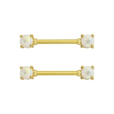 White Opal-Effect Nipple Barbells - 14 Gauge