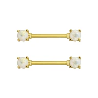 White Opal-Effect Nipple Barbells - 14 Gauge