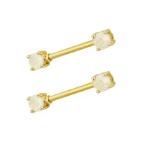 White Opal-Effect Nipple Barbells - 14 Gauge