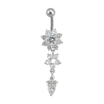 CZ Flower Dangle Belly Ring - 14 Gauge