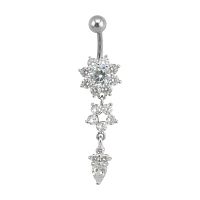 CZ Flower Dangle Belly Ring - 14 Gauge
