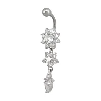 CZ Flower Dangle Belly Ring - 14 Gauge