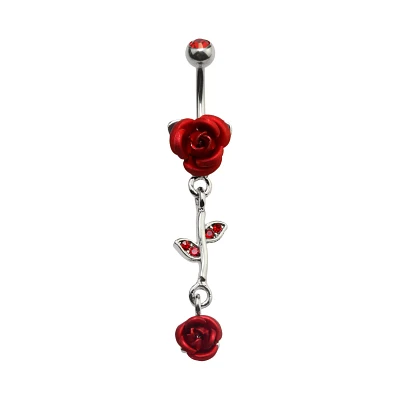 Rose CZ Dangle Belly Ring - 14 Gauge