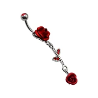 Rose CZ Dangle Belly Ring - 14 Gauge