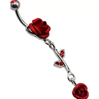 Rose CZ Dangle Belly Ring - 14 Gauge