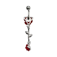 Rose CZ Dangle Belly Ring - 14 Gauge