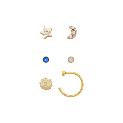 Multi-Pack Moon and Star Nose Rings 6 Pack - 20 Gauge