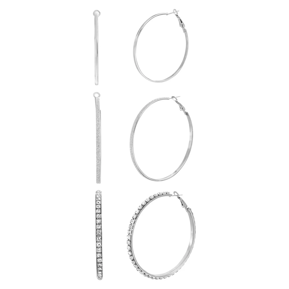 Glitter Hoop Earrings - 3 Pair