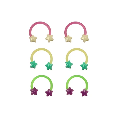 Multi-Pack Star Glow In The Dark Horseshoe Rings 3 Pair - 16 Gauge