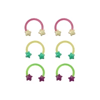 Multi-Pack Star Glow In The Dark Horseshoe Rings 3 Pair - 16 Gauge