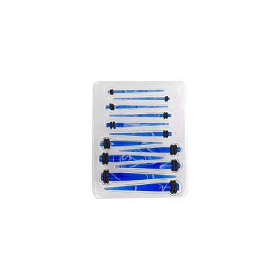 Blue and White Marble Ear Taper Kit - 6 Pair