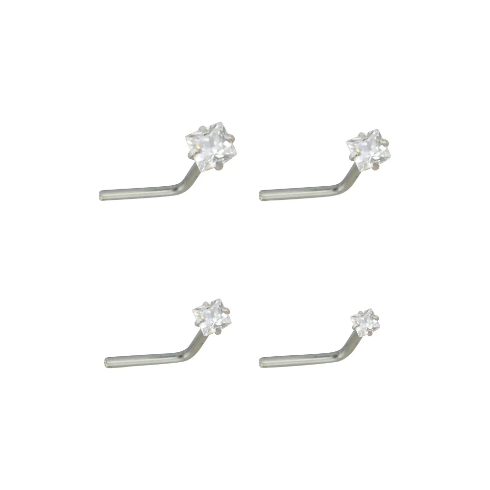 Multi-Pack CZ L-Bend Nose Rings - 4 Pack