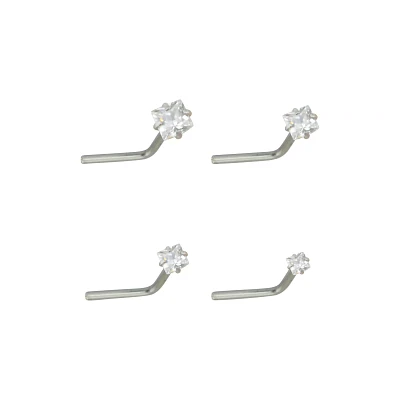 Multi-Pack CZ L-Bend Nose Rings - 4 Pack