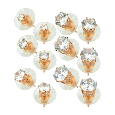 Rose Goldplated Circle CZ Stud Earrings 6 Pair - 20 Gauge