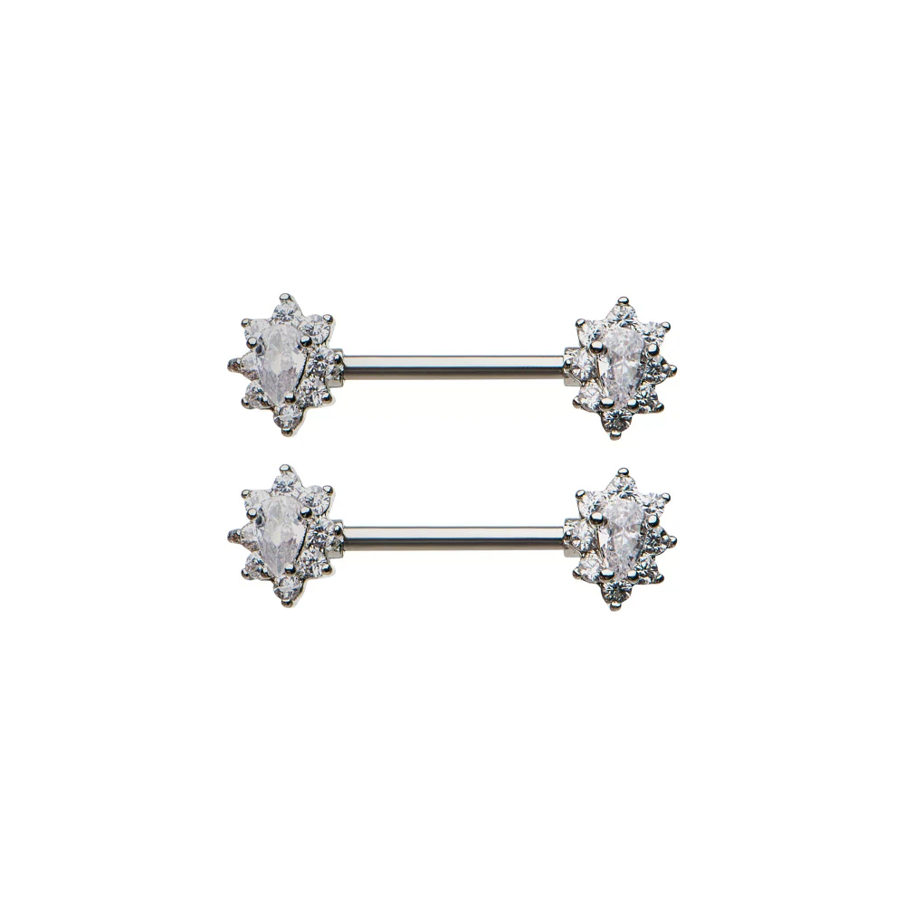 Flower CZ Nipple Barbells - 14 Gauge
