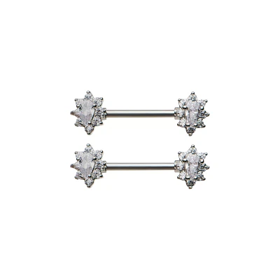 Flower CZ Nipple Barbells - 14 Gauge