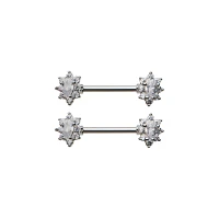 Flower CZ Nipple Barbells - 14 Gauge
