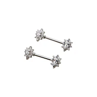 Flower CZ Nipple Barbells - 14 Gauge