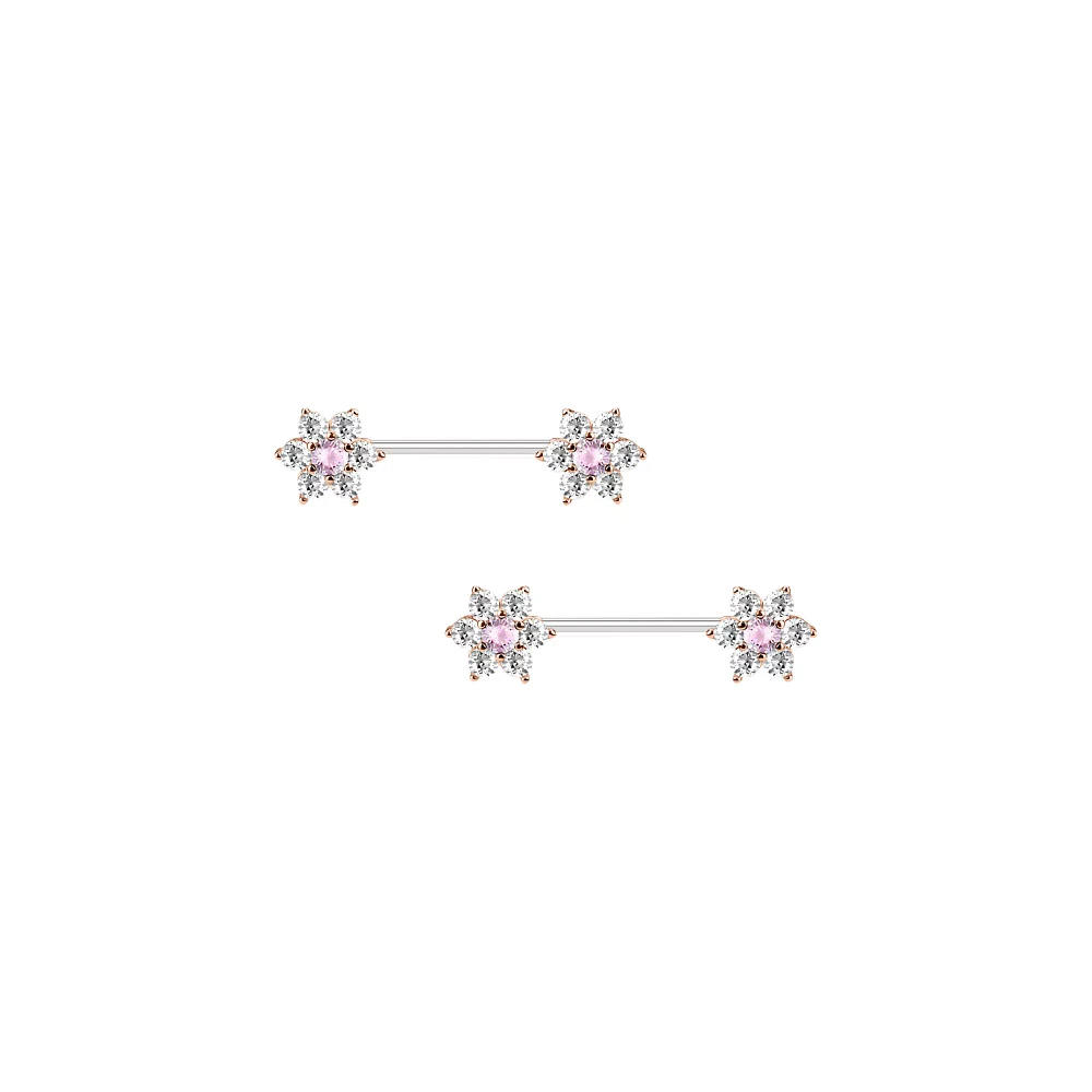 CZ Rose Gold Flower Nipple Barbells