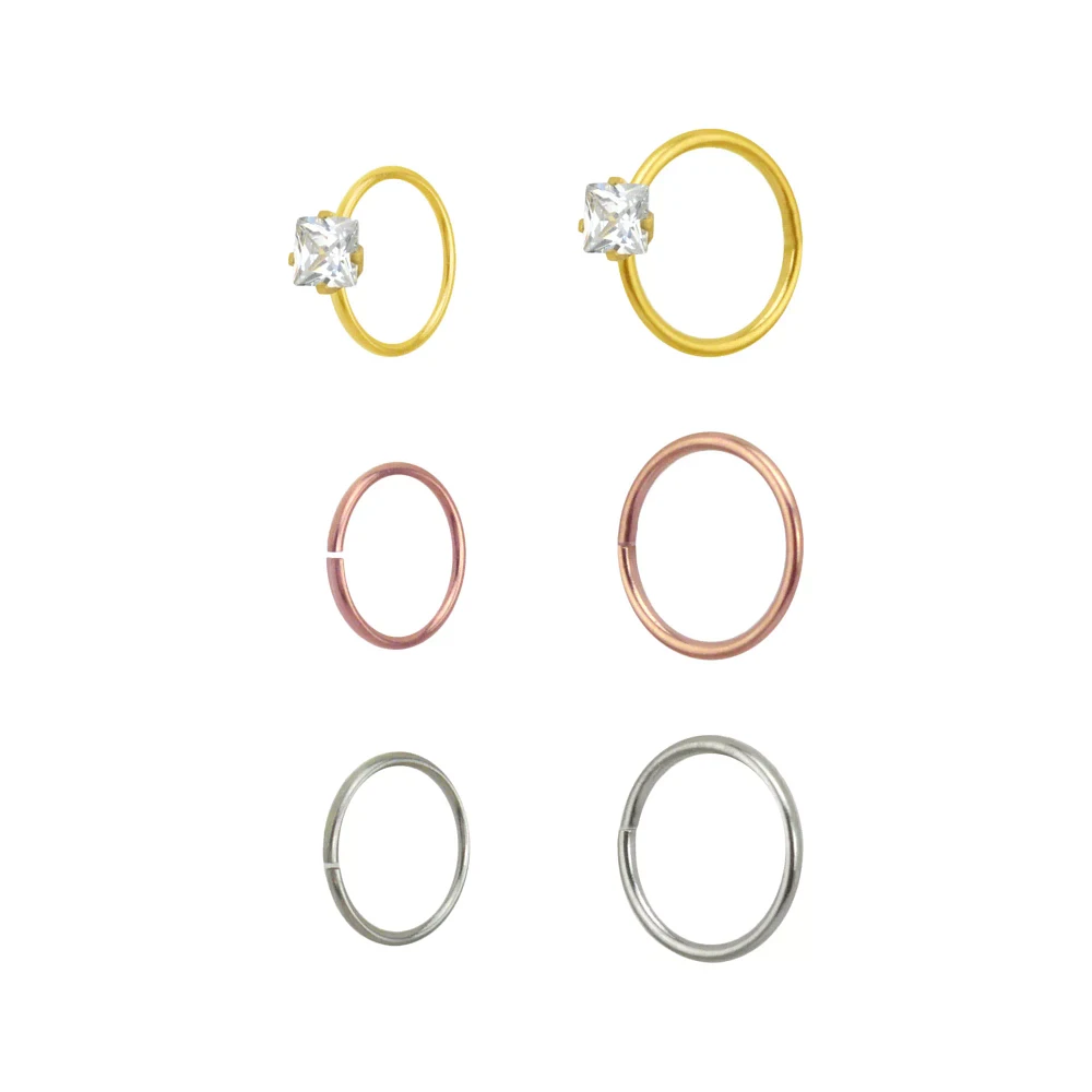 Multi-Pack CZ Hoop Nose Rings