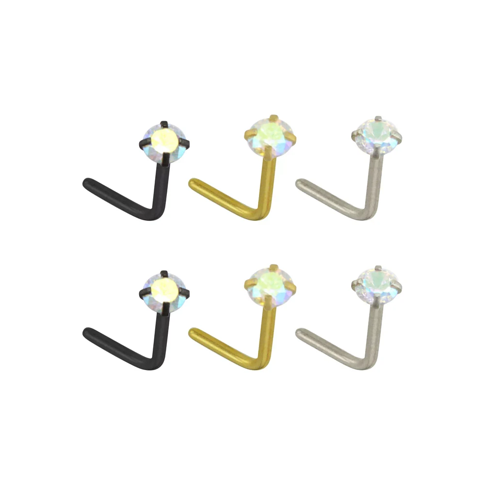 Multi-Pack Gem L-Bend Nose Rings - 6 Pack