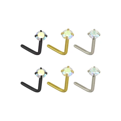 Multi-Pack Gem L-Bend Nose Rings - 6 Pack