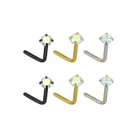 Multi-Pack Gem L-Bend Nose Rings - 6 Pack