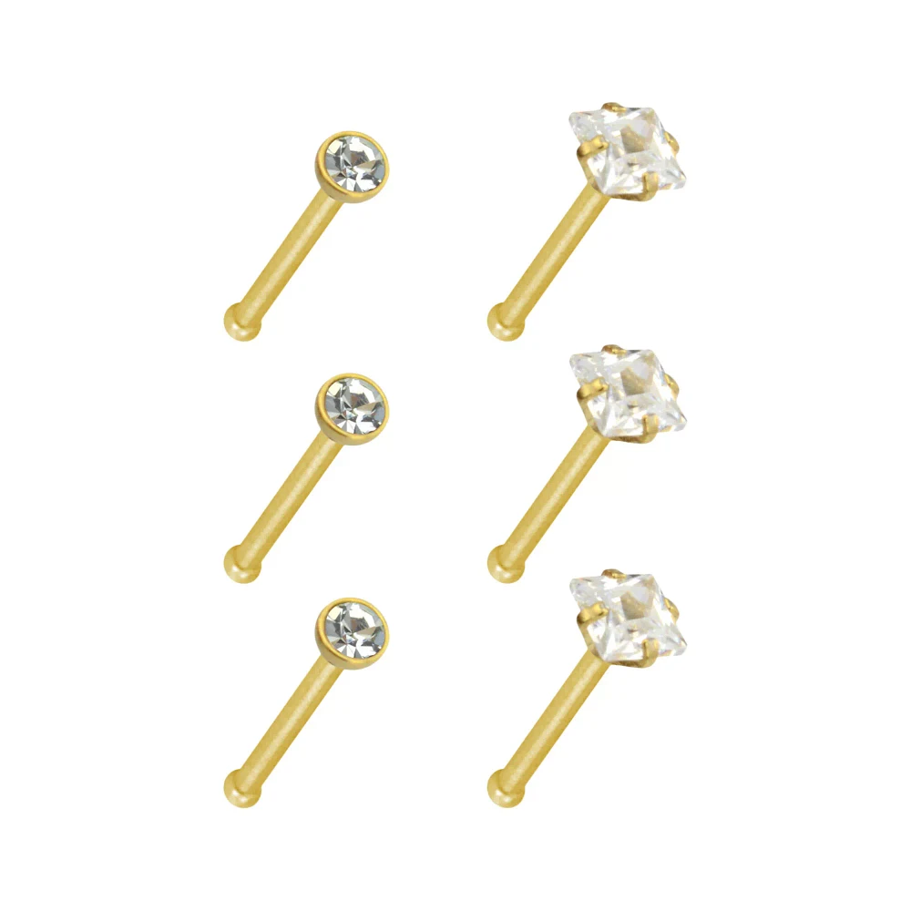 CZ Stud Nose Rings - 6 Pack