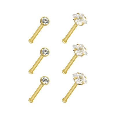 CZ Stud Nose Rings - 6 Pack