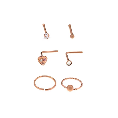 Multi-Pack Rosegold Plated Nose Rings 6 Pack - 20 Gauge