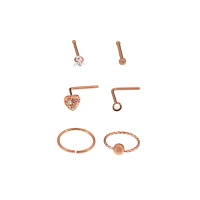 Multi-Pack Rosegold Plated Nose Rings 6 Pack - 20 Gauge