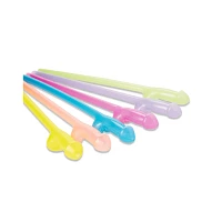 Glow In The Dark Rainbow Penis Straws - 6 Pack