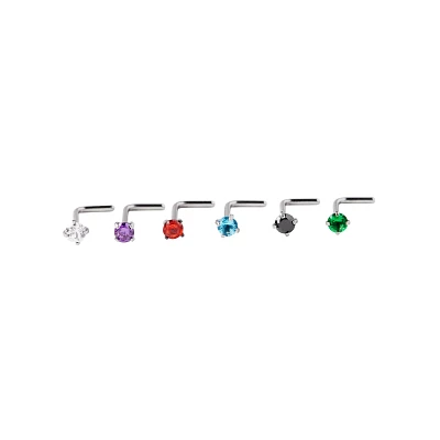 Multi-Color L-Bend Nose Ring - 6 Pack
