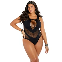 Plus Size Strappy Mesh Seamless Bodysuit