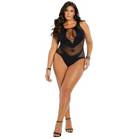 Plus Size Strappy Mesh Seamless Bodysuit
