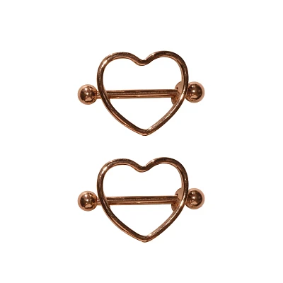 Rose Goldplated Heart Nipple Shields - 14 Gauge