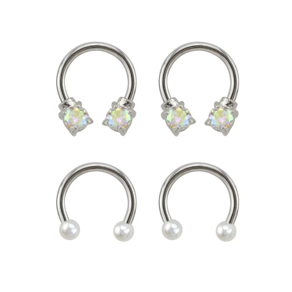 Multi-Pack Pearlized and CZ Horseshoe Rings 2 Pair - 16 Gauge