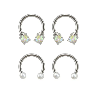 Multi-Pack Pearlized and CZ Horseshoe Rings 2 Pair - 16 Gauge