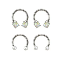 Multi-Pack Pearlized and CZ Horseshoe Rings 2 Pair - 16 Gauge