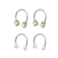 Multi-Pack Pearlized and CZ Horseshoe Rings 2 Pair - 16 Gauge