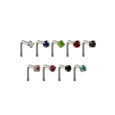 CZ Multi-Colored L Bend Nose Rings 9 Pack - 20 Gauge